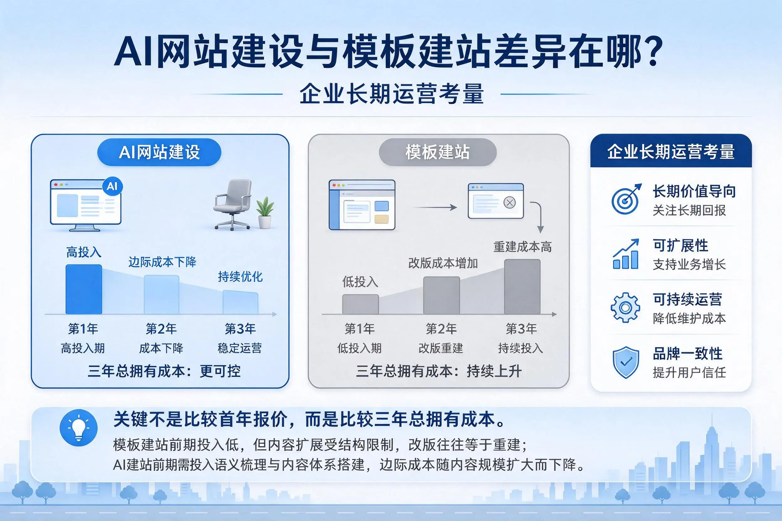 AI网站建设与模板建站差异在哪?揭阳企业长期运营考量